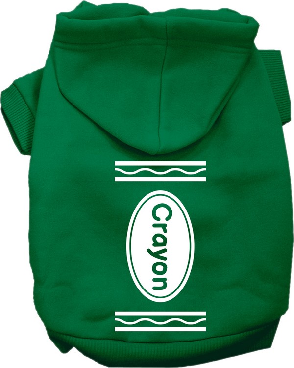 Crayon Costume Screen Print Dog Hoodie Emerald Green Size XS